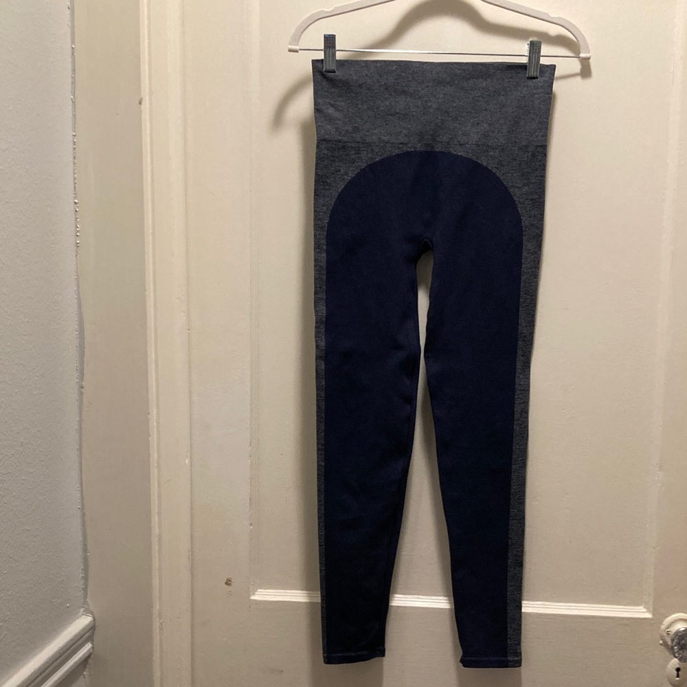 Spanx Look At Me Now Seamless Leggings Navy Blue Grey Colorblock Womens XL